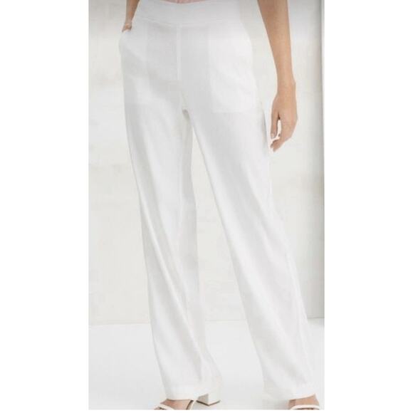 Chico’s Wide Leg Pants White Linen 2R 12 Career Quiet Luxury Bridal Office - Picture 1 of 12